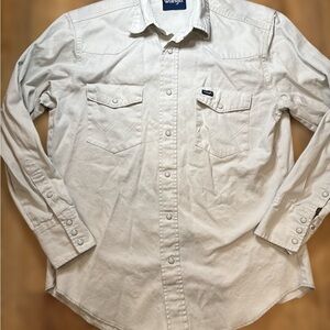 Vintage Wrangler Pearl Snap Paper Tag USA White Cream Mens M Western VTG Shirt